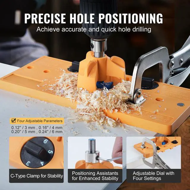 Alt view image 10 of 14 - VEVOR Concealed Hinge Jig, Cabinet Hinge Jig with C-Type Clamp and Accessories, PA66 Nylon and Steel Material, Accurate Hinge Drill Jig Woodworking Tool for Doors Cabinets Hinges Mounting