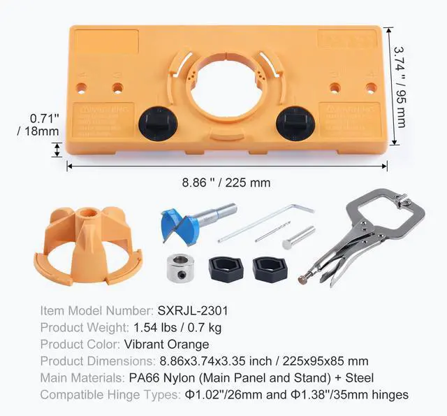 Alt view image 14 of 14 - VEVOR Concealed Hinge Jig, Cabinet Hinge Jig with C-Type Clamp and Accessories, PA66 Nylon and Steel Material, Accurate Hinge Drill Jig Woodworking Tool for Doors Cabinets Hinges Mounting