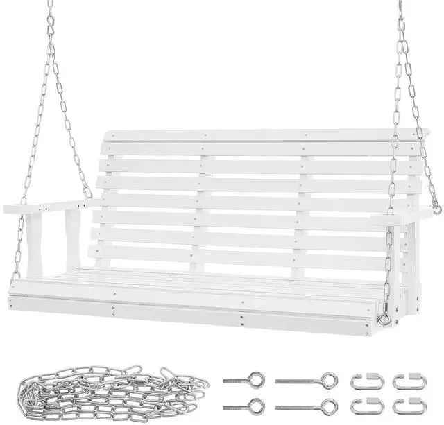 Alt view image 8 of 14 - VEVOR Wooden Porch Swing 4.5 ft, Patio bench swing for Courtyard & Garden, Upgraded 880 lbs Strong Load Capacity, Heavy Duty Swing Chair Bench with Hanging Chains for Outdoors, White