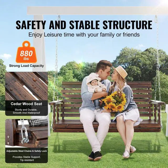 Alt view image 9 of 14 - VEVOR Wooden Porch Swing 4.5 ft, Patio bench swing for Courtyard & Garden, Upgraded 880 lbs Strong Load Capacity, Heavy Duty Swing Chair Bench with Hanging Chains for Outdoors, Carbonized Brown