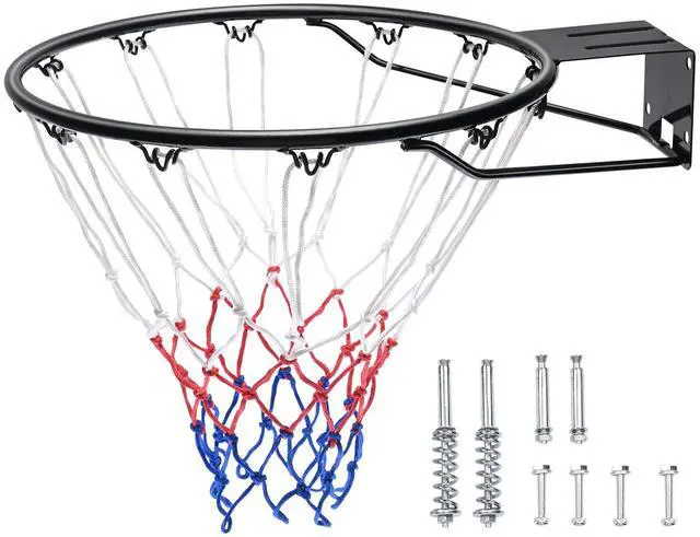 Alt view image 3 of 9 - VEVOR Basketball Rim, Wall Door Mounted Basketball Hoop, Heavy Duty Q235 Basketball Flex Rim Goal Replacement with Net and Double Spring, Standard 18" Indoor Outdoor Hanging Hoop for Kids Adults