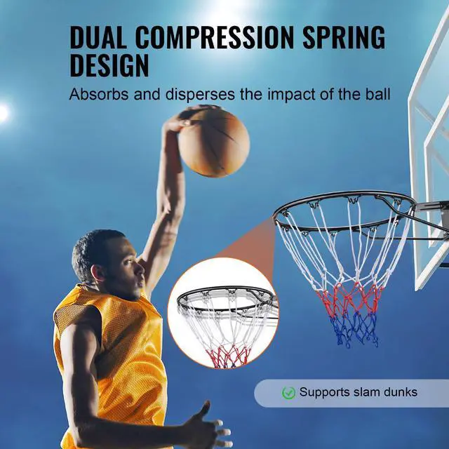 Alt view image 6 of 9 - VEVOR Basketball Rim, Wall Door Mounted Basketball Hoop, Heavy Duty Q235 Basketball Flex Rim Goal Replacement with Net and Double Spring, Standard 18" Indoor Outdoor Hanging Hoop for Kids Adults