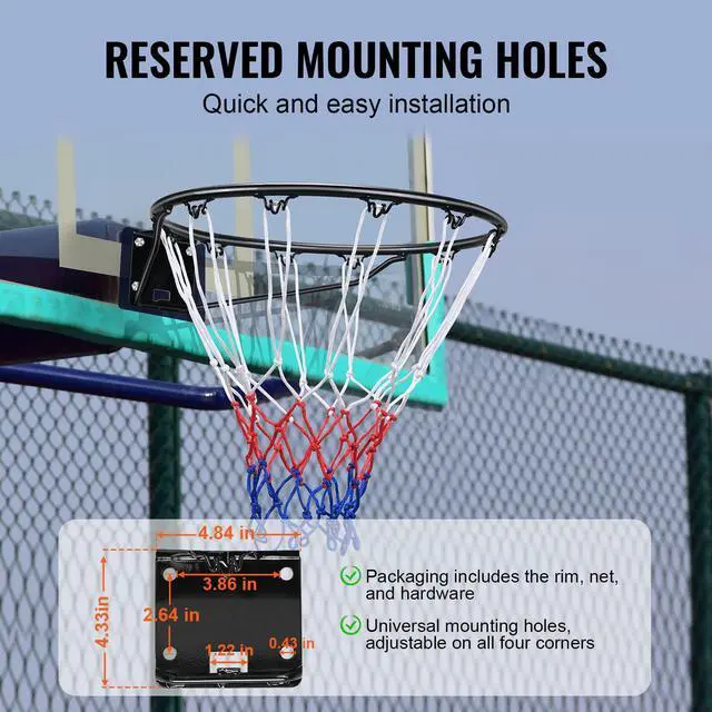 Alt view image 7 of 9 - VEVOR Basketball Rim, Wall Door Mounted Basketball Hoop, Heavy Duty Q235 Basketball Flex Rim Goal Replacement with Net and Double Spring, Standard 18" Indoor Outdoor Hanging Hoop for Kids Adults