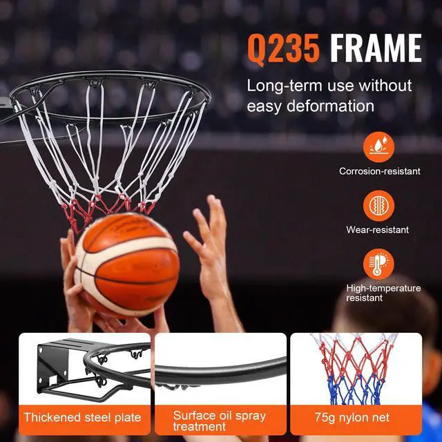 Alt view image 5 of 9 - VEVOR Basketball Rim, Wall Door Mounted Basketball Hoop, Heavy Duty Q235 Basketball Flex Rim Goal Replacement with Net and Double Spring, Standard 18" Indoor Outdoor Hanging Hoop for Kids Adults