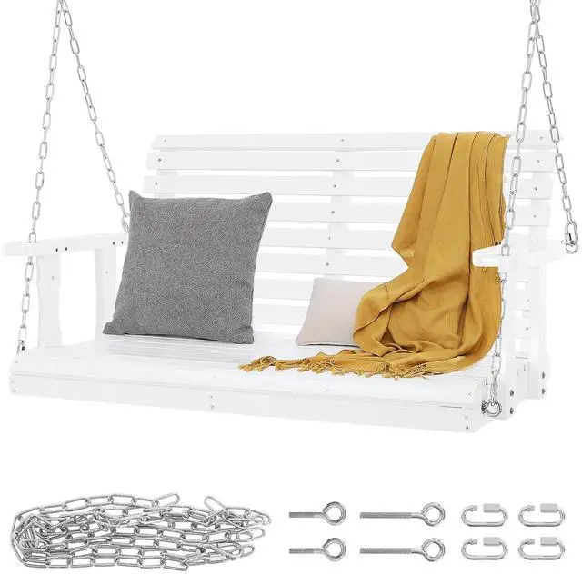 Alt view image 8 of 14 - VEVOR Wooden Porch Swing 4 ft, Patio bench swing for Courtyard & Garden, Upgraded 880 lbs Strong Load Capacity, Heavy Duty Swing Chair Bench with Hanging Chains for Outdoors, White