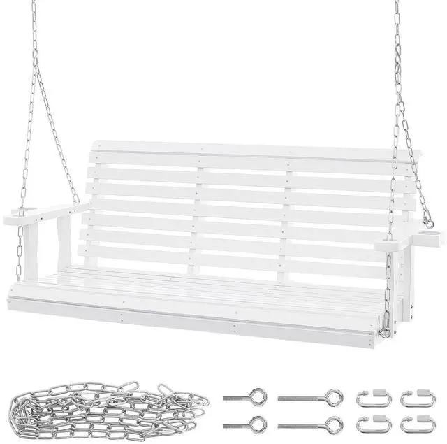 Alt view image 8 of 14 - VEVOR Wooden Porch Swing 5.5 ft, Patio bench swing for Courtyard & Garden, Upgraded 880 lbs Strong Load Capacity, Heavy Duty Swing Chair Bench with Hanging Chains for Outdoors, White