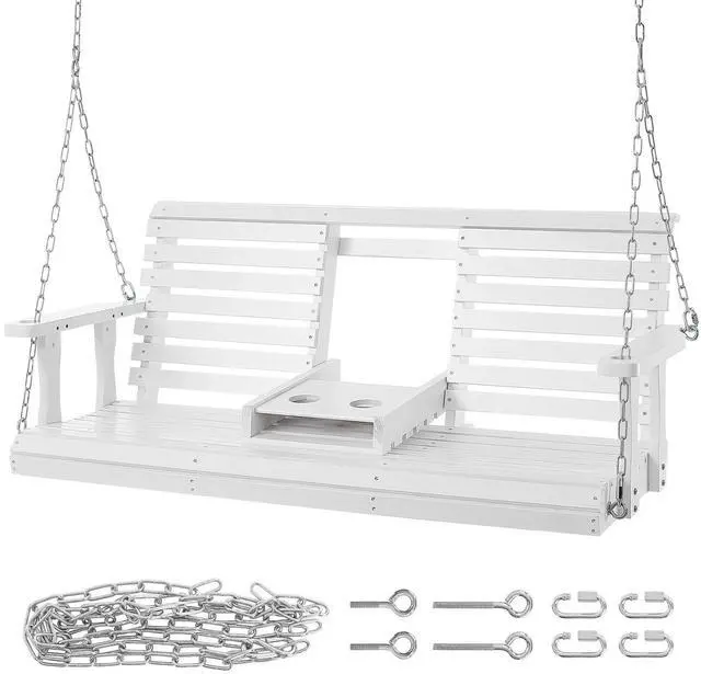 Alt view image 3 of 9 - VEVOR Wooden Porch Swing 5 ft, Patio bench swing for Courtyard & Garden, Upgraded 880 lbs Strong Load Capacity, Heavy Duty Swing Chair Bench with Hanging Chains for Outdoors, White