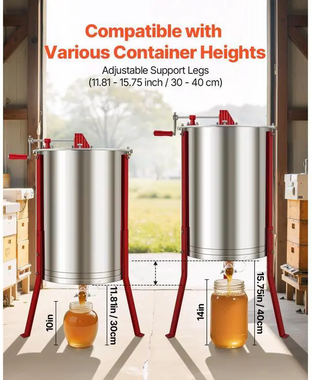 Alt view image 12 of 14 - Manual Honey Extractor 6 Frame Beekeeping Honeycomb Spinner Stainless Steel