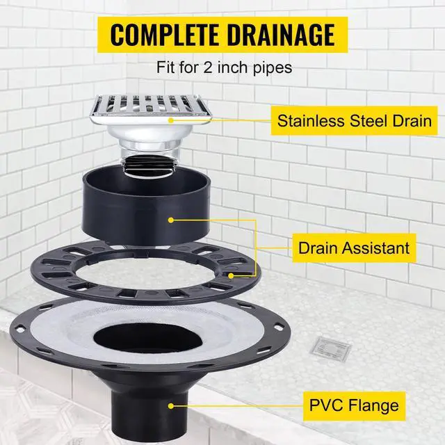 Alt view image 3 of 7 - Shower Curb Kit, 38\"x60\" Watertight Shower Curb Overlay with 4\" PVC Central Bonding Flange, 4\" Stainless Steel Grate, 2 Cuttable Shower Curb and Trowel, Shower Pan Slope Sticks Fit for Bathr