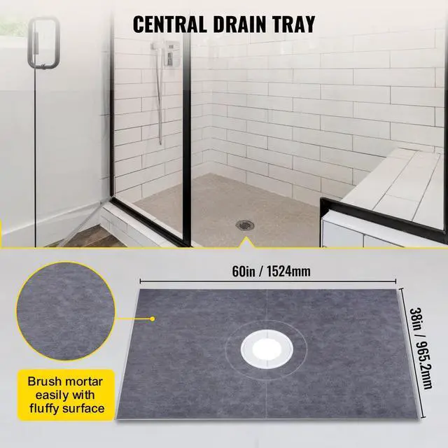 Alt view image 2 of 7 - Shower Curb Kit, 38\"x60\" Watertight Shower Curb Overlay with 4\" ABS Central Bonding Flange, 4\" Stainless Steel Grate, 2 Cuttable Shower Curb and Trowel, Shower Pan Slope Sticks Fit for Bathr