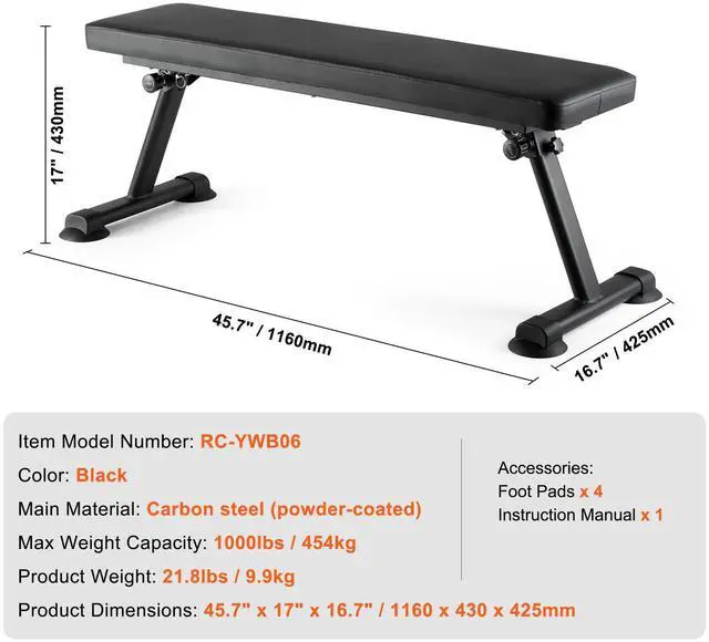 Alt view image 8 of 8 - VEVOR Flat Weight Bench Foldable Strength Training Bench for Full Body Workout