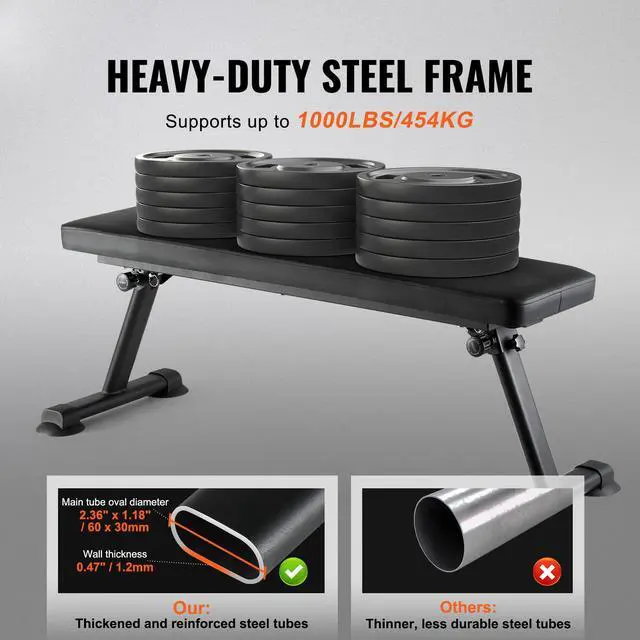 Alt view image 3 of 8 - VEVOR Flat Weight Bench Foldable Strength Training Bench for Full Body Workout
