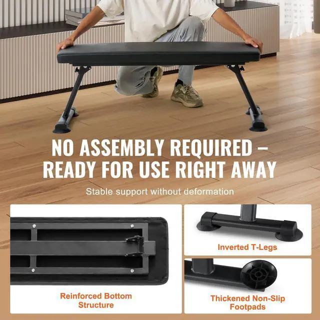 Alt view image 6 of 8 - VEVOR Flat Weight Bench Foldable Strength Training Bench for Full Body Workout