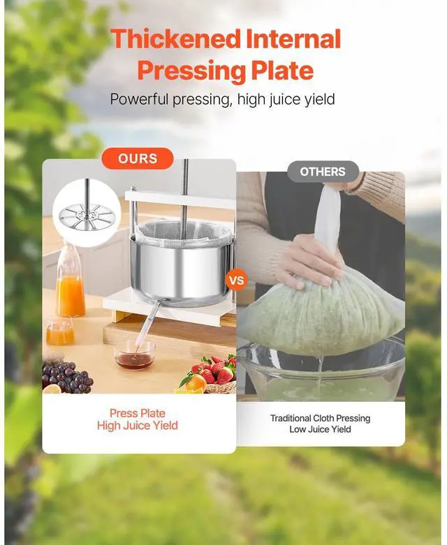 Alt view image 3 of 8 - VEVOR 3.17 Gal/12L Fruit Wine Press, 2 Stainless Steel Barrels, Manual Juice Maker, Cider Apple Grape Tincture Honey Olive Oil Making Press with Triangular Handle for Outdoor Kitchen Home