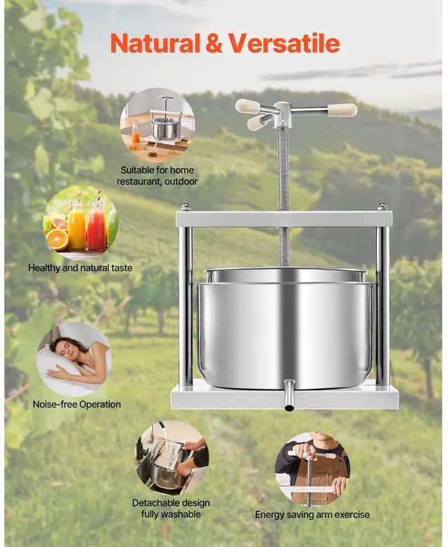 Alt view image 7 of 8 - VEVOR 3.17 Gal/12L Fruit Wine Press, 2 Stainless Steel Barrels, Manual Juice Maker, Cider Apple Grape Tincture Honey Olive Oil Making Press with Triangular Handle for Outdoor Kitchen Home