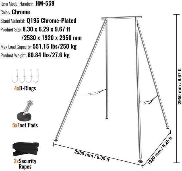 Alt view image 14 of 14 - VEVOR Aerial Yoga Frame, 9.67 ft Height Yoga Swing Stand, Max 551.15 lbs Load Chrome-Plated Steel Pipe Inversion Yoga Swing Stand Yoga Rig Yoga Sling Inversion Equipment for Indoor Outdoor Aerial Yoga