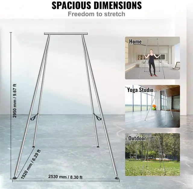 Alt view image 11 of 14 - VEVOR Aerial Yoga Frame, 9.67 ft Height Yoga Swing Stand, Max 551.15 lbs Load Chrome-Plated Steel Pipe Inversion Yoga Swing Stand Yoga Rig Yoga Sling Inversion Equipment for Indoor Outdoor Aerial Yoga