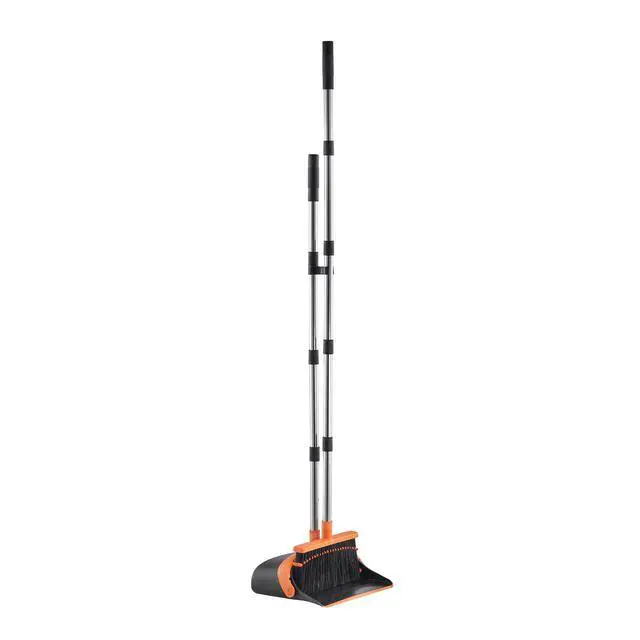 Alt view image 8 of 14 - VEVOR Broom and Dustpan Set, Heavy Duty Dustpan and Broom Combo with Self-Cleaning Teeth, Metal Upright Standing Dust Pan with Long Handle, Ideal for Home, Restaurant, Office, Dorm, Black+Orange