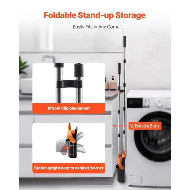 Alt view image 12 of 14 - VEVOR Broom and Dustpan Set, Heavy Duty Dustpan and Broom Combo with Self-Cleaning Teeth, Metal Upright Standing Dust Pan with Long Handle, Ideal for Home, Restaurant, Office, Dorm, Black+Orange