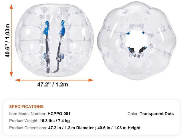 Alt view image 14 of 14 - VEVOR Inflatable Bumper Ball 1-Pack, 4FT/1.2M Body Sumo Zorb Balls for Teen, 0.8mm Thick PVC Human Hamster Bubble Balls for Outdoor Team Gaming Play, Bumper Bopper Toys for Garden, Yard, Park