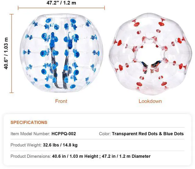 Alt view image 10 of 10 - VEVOR Inflatable Bumper Balls 2-Pack, 4FT/1.2M Body Sumo Zorb Balls for Teen, 0.8mm Thick PVC Human Hamster Bubble Balls for Outdoor Team Gaming Play, Bumper Bopper Toys for Garden, Yard, Park