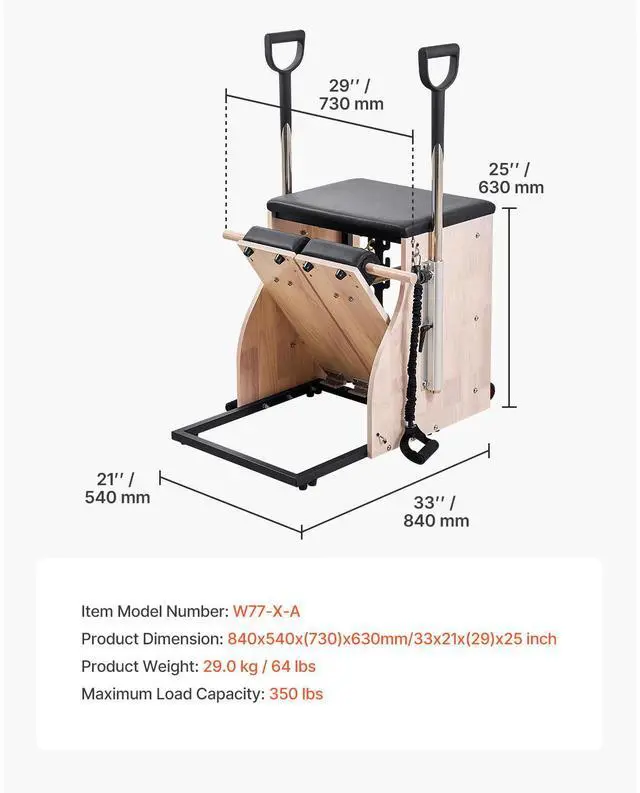 Alt view image 8 of 8 - VEVOR Pilates Chair, Split-Pedal Stability Combo Chairs with Handles, Rubber Wood Frame Yoga Fitness Trainer, Exercise Reformer, Pilates Resistance-Workout Equipment, for Home Gym Studio Workout