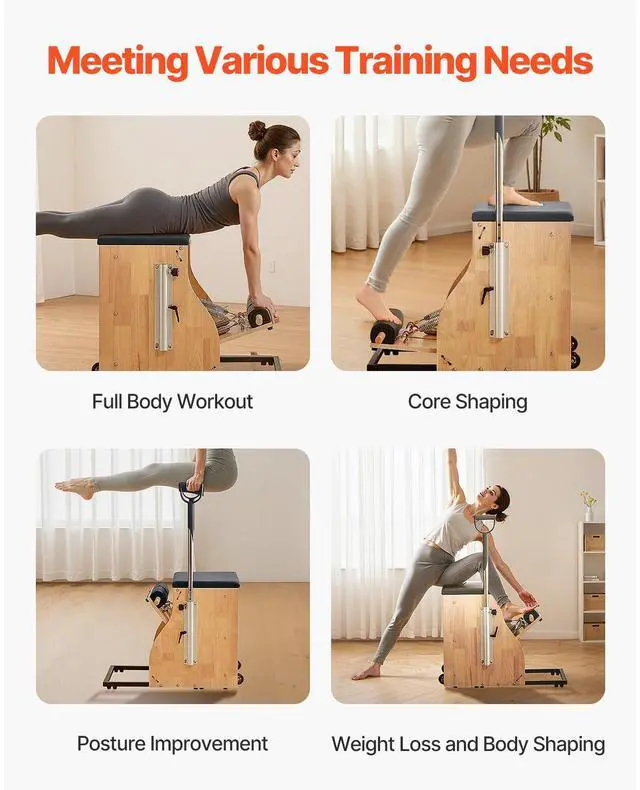 Alt view image 7 of 8 - VEVOR Pilates Chair, Split-Pedal Stability Combo Chairs with Handles, Rubber Wood Frame Yoga Fitness Trainer, Exercise Reformer, Pilates Resistance-Workout Equipment, for Home Gym Studio Workout