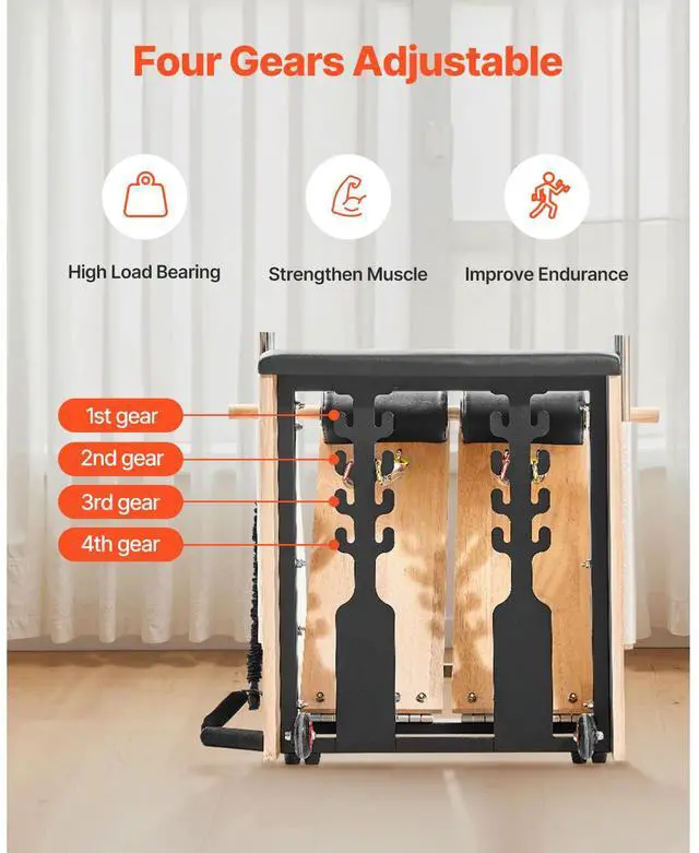 Alt view image 5 of 8 - VEVOR Pilates Chair, Split-Pedal Stability Combo Chairs with Handles, Rubber Wood Frame Yoga Fitness Trainer, Exercise Reformer, Pilates Resistance-Workout Equipment, for Home Gym Studio Workout