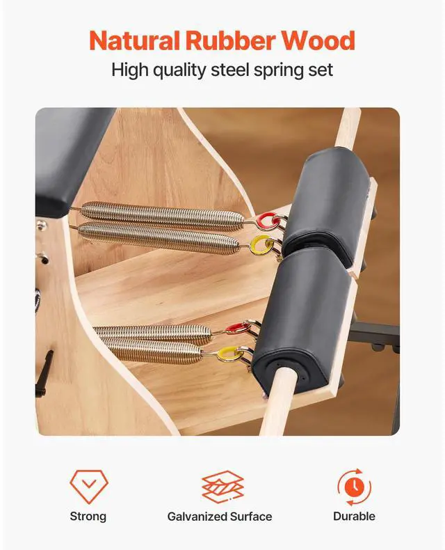 Alt view image 4 of 8 - VEVOR Pilates Chair, Split-Pedal Stability Combo Chairs with Handles, Rubber Wood Frame Yoga Fitness Trainer, Exercise Reformer, Pilates Resistance-Workout Equipment, for Home Gym Studio Workout