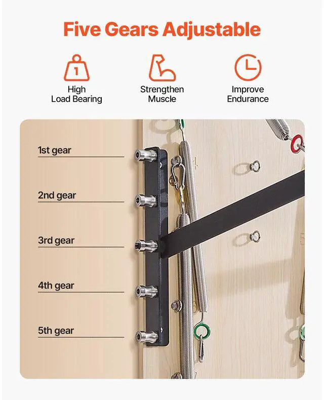 Alt view image 5 of 8 - VEVOR Wall Mounted Pilates Reformer Machine, Maple Wood Pilates Springboard, Exercise Equipment with Resistance Springs, Yoga Fitness Trainer, Suitable for Flexibility Balance, Home Gym Studio Workout