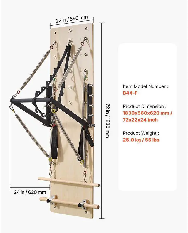 Alt view image 8 of 8 - VEVOR Wall Mounted Pilates Reformer Machine, Maple Wood Pilates Springboard, Exercise Equipment with Resistance Springs, Yoga Fitness Trainer, Suitable for Flexibility Balance, Home Gym Studio Workout