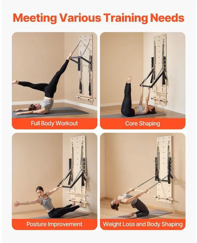 Alt view image 7 of 8 - VEVOR Wall Mounted Pilates Reformer Machine, Maple Wood Pilates Springboard, Exercise Equipment with Resistance Springs, Yoga Fitness Trainer, Suitable for Flexibility Balance, Home Gym Studio Workout