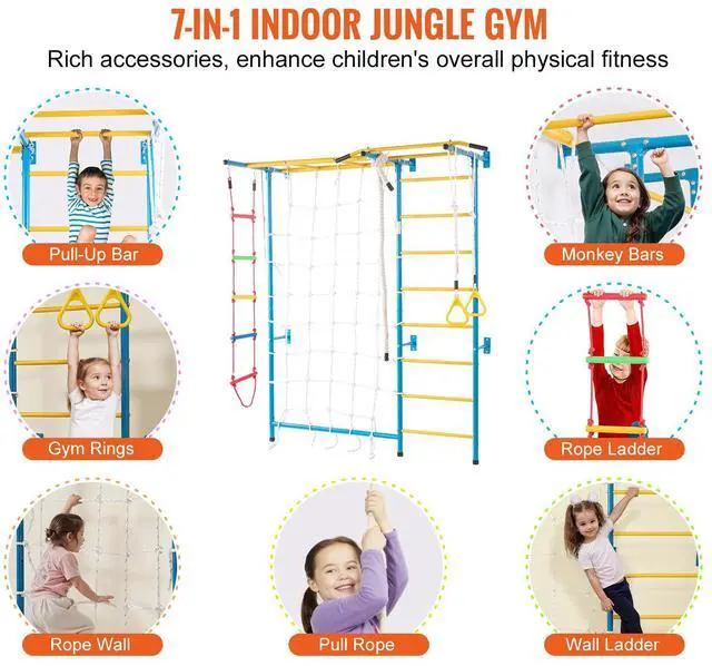 Alt view image 3 of 8 - Wall Gym for Kids 7 in 1 Steel Indoor Kids Gym for Exercise Climbing Toys