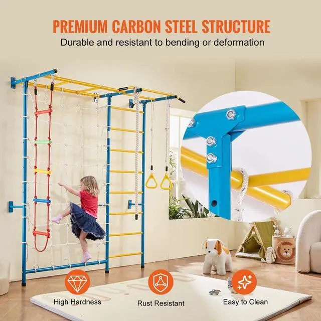 Alt view image 5 of 8 - Wall Gym for Kids 7 in 1 Steel Indoor Kids Gym for Exercise Climbing Toys