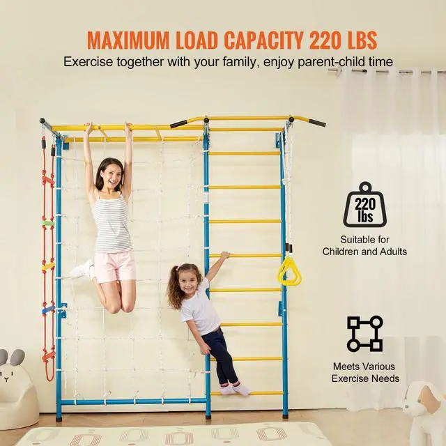 Alt view image 6 of 8 - Wall Gym for Kids 7 in 1 Steel Indoor Kids Gym for Exercise Climbing Toys