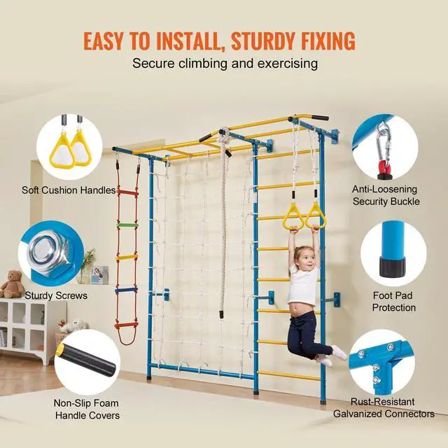 Alt view image 7 of 8 - Wall Gym for Kids 7 in 1 Steel Indoor Kids Gym for Exercise Climbing Toys