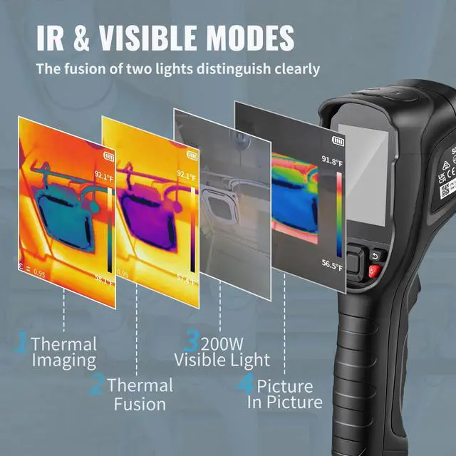 Alt view image 12 of 15 - VEVOR Thermal Imaging Camera, 240x180 IR Resolution with 2MP Visual Camera, 20Hz Refresh Rate Infrared Camera with -4~1022 Temperature Range, 64G Built-in SD Card and Rechargeable Li-ion Battery