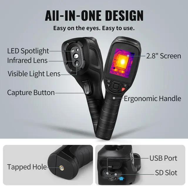 Alt view image 14 of 15 - VEVOR Thermal Imaging Camera, 240x180 IR Resolution with 2MP Visual Camera, 20Hz Refresh Rate Infrared Camera with -4~1022 Temperature Range, 64G Built-in SD Card and Rechargeable Li-ion Battery