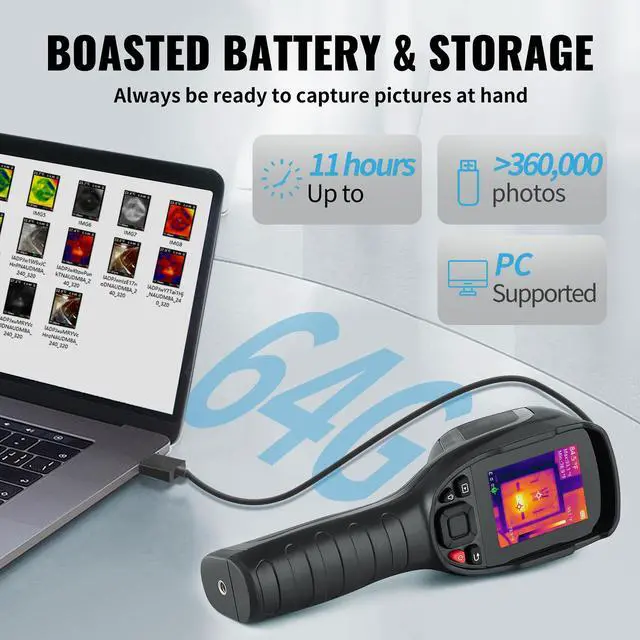 Alt view image 13 of 15 - VEVOR Thermal Imaging Camera, 240x180 IR Resolution with 2MP Visual Camera, 20Hz Refresh Rate Infrared Camera with -4~1022 Temperature Range, 64G Built-in SD Card and Rechargeable Li-ion Battery