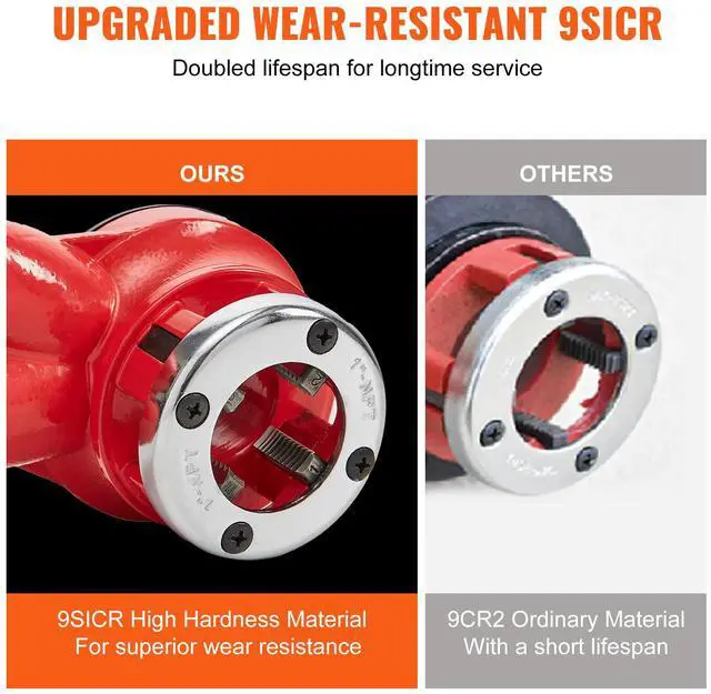 Alt view image 10 of 14 - VEVOR Ratchet Pipe Threader Kit, 1/4" NPT - 1-1/4" NPT Manual Ratcheting Pipe Threader, Portable Pipe Threading Tool Set with 6PCS NPT Dies, Storage Case for Galvanized Aluminum Iron Copper Pipes