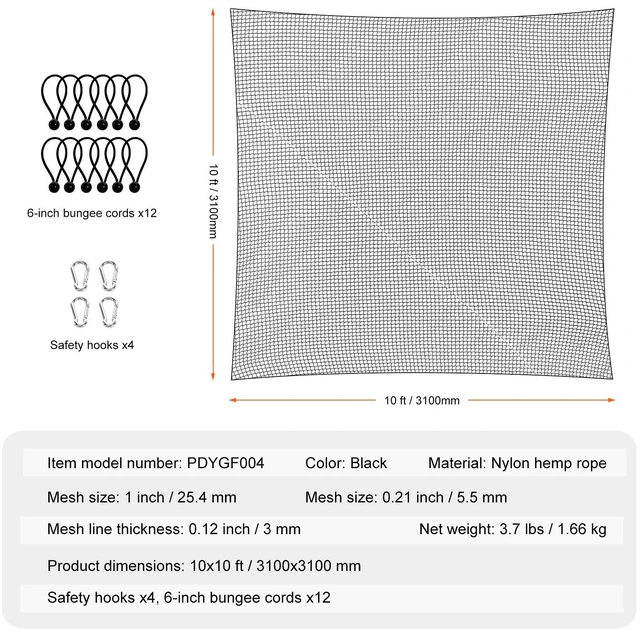 Alt view image 9 of 9 - VEVOR 10x10ft Golf Practice Net Indoor Hitting Net for Baseball Hockey Soccer