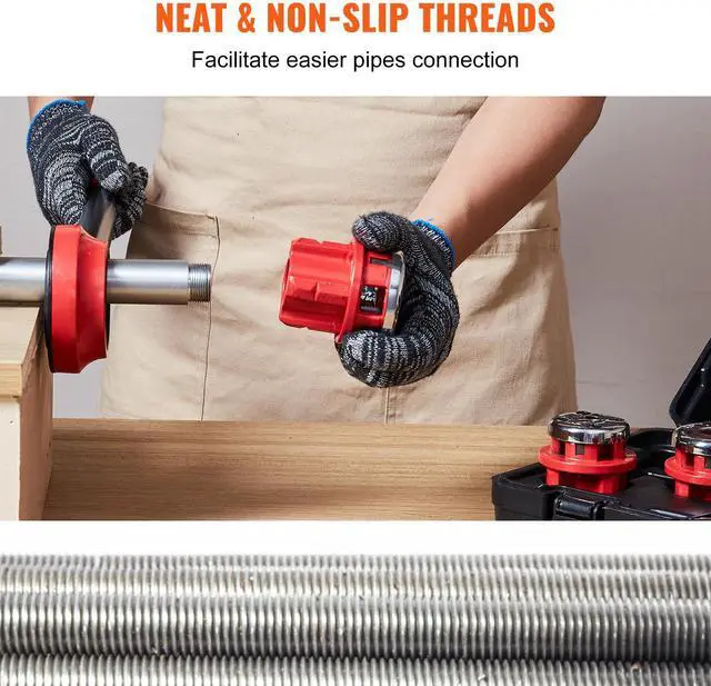 Alt view image 12 of 14 - VEVOR Ratchet Pipe Threader Kit, 1/4" NPT - 1-1/4" NPT Manual Ratcheting Pipe Threader, Portable Pipe Threading Tool Set with 6PCS NPT Dies, Storage Case for Galvanized Aluminum Iron Copper Pipes