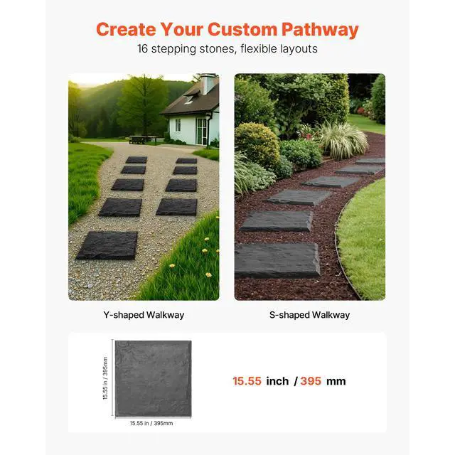 Alt view image 7 of 8 - VEVOR Garden Stepping Stones, 16Pcs 15.5 x 15.5 in, Decorative Stepping Stones with Stakes, Weather-Resistant Plastic Pathway Pavers, Smooth Surface, Outdoor Walkway for Lawn Patio Landscape, Grey