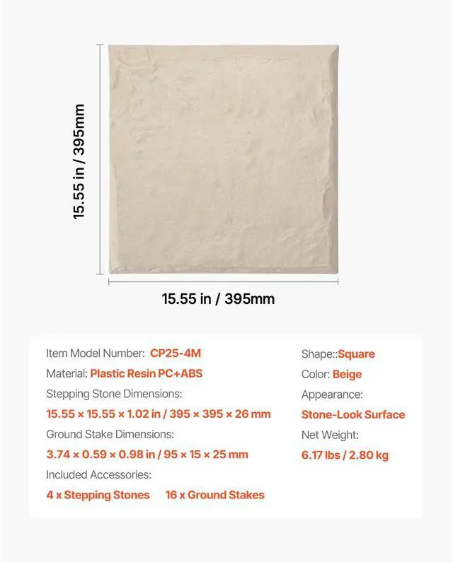 Alt view image 14 of 14 - Decorative Stepping Stones with Stakes 4Pcs 15.5x15.5 in Walkway Pavers Beige