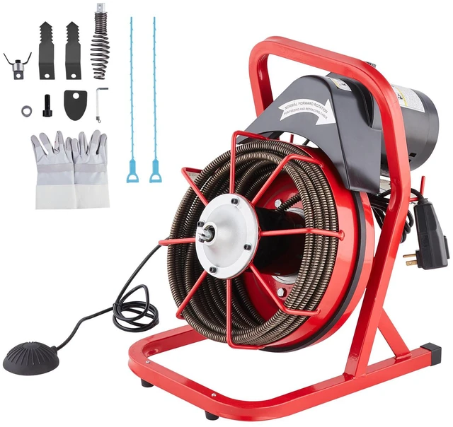 Alt view image 8 of 15 - VEVOR Drain Cleaner Machine Drain Auger 50FT x 1/2 Inch Manual Feed & 4 Cutters