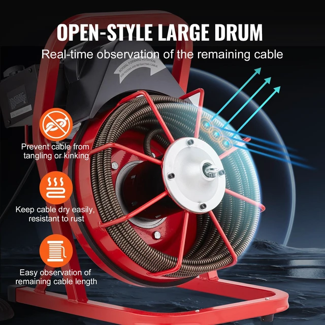 Alt view image 11 of 15 - VEVOR Drain Cleaner Machine Drain Auger 50FT x 1/2 Inch Manual Feed & 4 Cutters