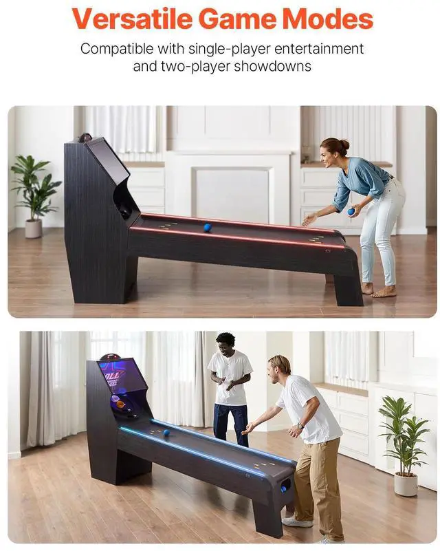Alt view image 5 of 7 - VEVOR 9' Roll and Score Classic Arcade Game Table, Skee Ball Arcade, with LED Electronic Scorer & Track Lighting, Sound, Automatic Ball Return, Adults Kids Home Recreation Game Room, 4 Balls Included