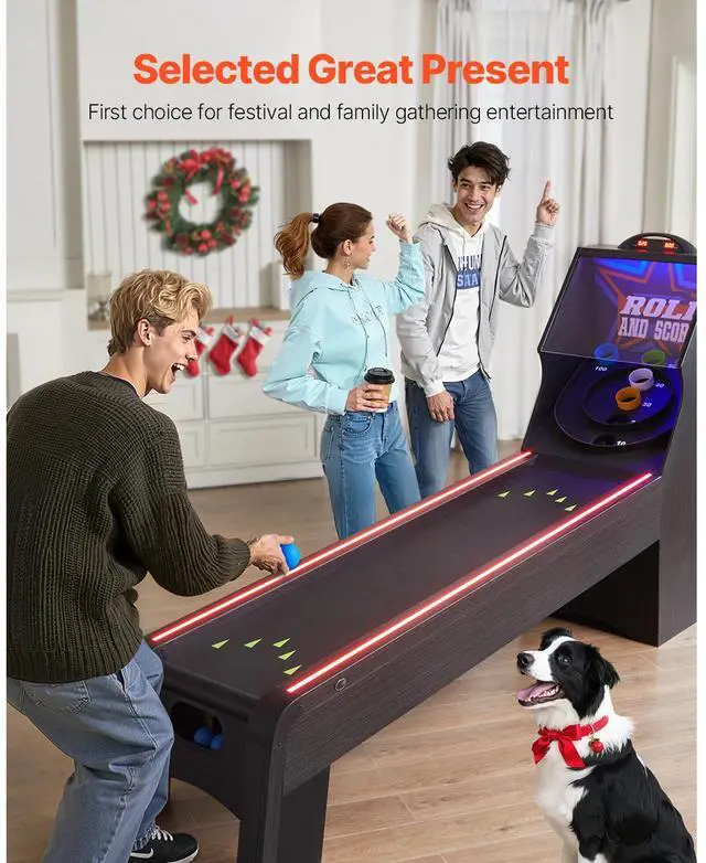 Alt view image 6 of 7 - VEVOR 9' Roll and Score Classic Arcade Game Table, Skee Ball Arcade, with LED Electronic Scorer & Track Lighting, Sound, Automatic Ball Return, Adults Kids Home Recreation Game Room, 4 Balls Included