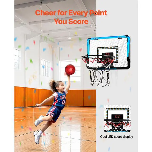 Alt view image 9 of 14 - VEVOR Kids Basketball Hoop with LED Lights & Audio Scoreboard Indoor Basketball Hoop