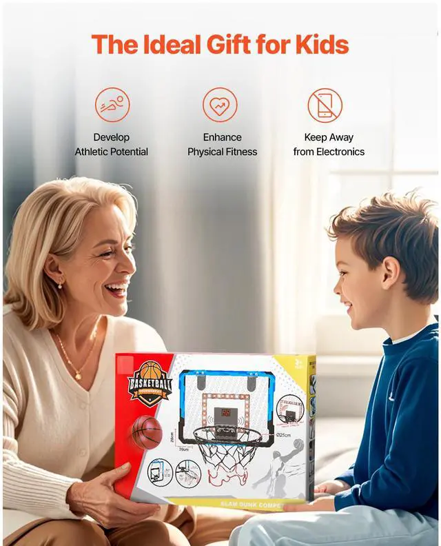 Alt view image 13 of 14 - VEVOR Kids Basketball Hoop with LED Lights & Audio Scoreboard Indoor Basketball Hoop